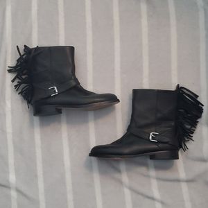Rebecca Minkoff fringe leather boots black